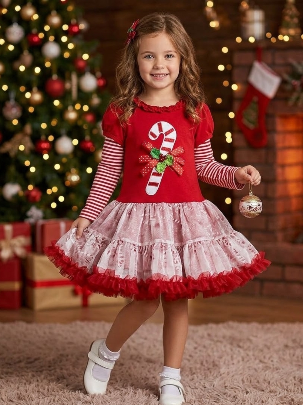 Red Candy Cane Holiday Tulle Dress for Kids Size 6x Girls